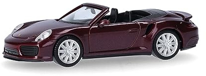 Herpa Modellauto Porsche 911 Turbo Cabrio, rubinrot metallic, Miniatur im Maßstab 1:87, Sammlerstück, Made in Germany, Modell aus Kunststoff