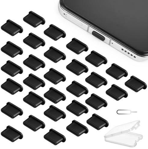 AXFEE USB C dammskydd, 30 stycken typ C dammkontakter, USB-C skyddskåpa dammskydd, plugg, silikon, dammkontakt, dammkontakt, skyddar kompatibel med typ C mobiltelefon surfplatta Samsung Galaxy Xiaomi