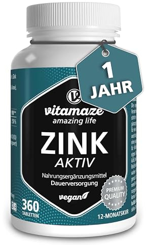 Zink-Bisglycinat hochdosiert, 25 mg Zink pro Tablette, 1 Jahresvorrat an veganen Tabletten, hoch bioverfügbar, Natürliche Nahrungsergänzung ohne Zusatzstoffe, Made in Germany