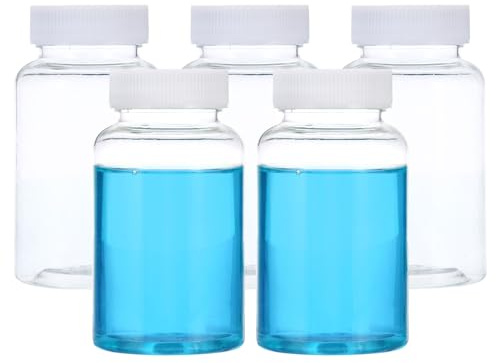 PATIKIL 5 Stück 200 ml Kunststoff Flasche, PET Weithalsflasche Rundflaschen mit Schraubverschluss für die Lagerung von Laborwasser, Pillenflaschen Wasserprobenflaschen, transparent