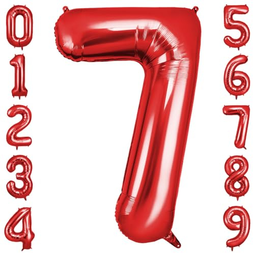 OFFCUP Palloncini Compleanno Rossi 101 CM, Palloncino Numero 7, Foil Palloncini Numeri, Giganti Palloncini Numeri, Decorazioni Festa Compleanno, Gonfiabili Pallone per Anniversario
