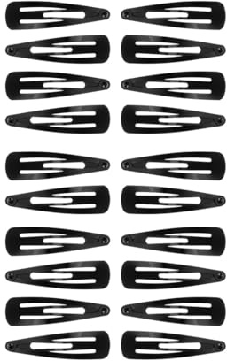 Righe e Pois fermacapelli - 20 fermagli per capelli clic clac in metallo verniciato da 4 CM - Confezione da 20 mollettine per capelli donna (Nero)