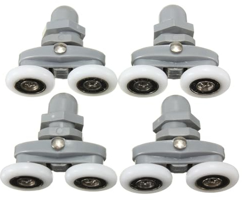 Lot de 4 roulettes doubles pour porte de douche, crochets et roues de rechange pour salle de bain en verre de 4 à 10 mm (25 mm)