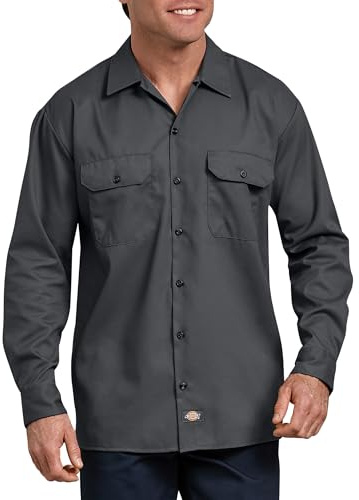 Dickies Flex Relaxed Fit Long Sleeve Work Shirt, Charcoal, L