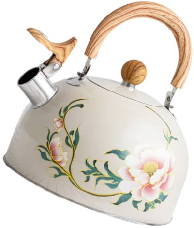 Stainless Steel Kettle with Flower Pattern Portable Kitchen Water Kettle for Gas Induction Stove Easy to Clean
