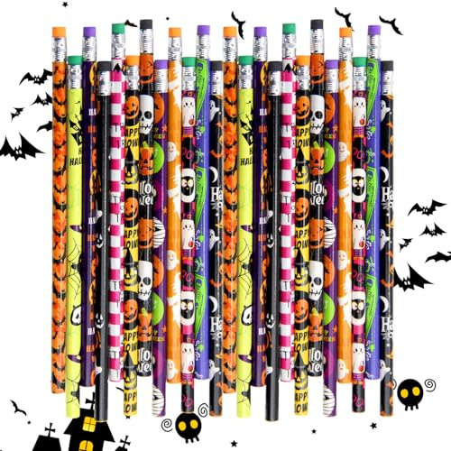 SJUNJIE 48 Pezzi Matita Halloween 12 Disegni Matite per Bambini Halloween Halloween Halloween Pencils with Eraser Perfetto per Le Celebrazioni Delle Feste Bomboniere Halloween