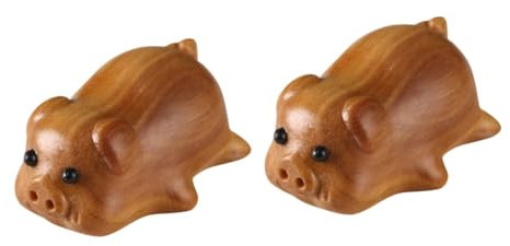 Cabilock 2St Hölzerne Schweinchen-Statue holzschwein Desk Decoration Tierfigur Nutztiere Telefon Schlüsselanhänger entzückender Schweineanhänger Desktop- - Sandelholz