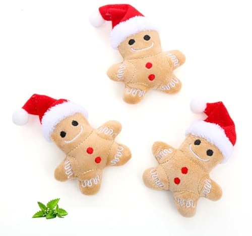 3 Stk Weihnachten Katzenminze Plüschtiere - Lebkuchenmann-Kauspielzeug | Kauspielzeug Für Kätzchen Zum Zahnen | Interaktives Katzenspielzeug, Katzenminze-Spielzeug, Geschenke Für Haustiere Kätzchen