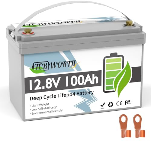 TCBWORTH 12V 100Ah LiFePO4 Battery, Rechargeabel Deep Cycle Lithium Batteries, 100A BMS with Low-Temp Protection, Perfect for RV, Solar, Boat, Trolling Motor