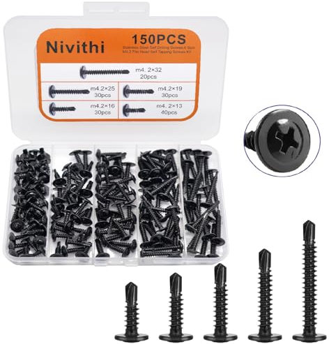 Nivithi SR42K 150x 410 M4.2 mm Vis Autoforeuse Métal–Vis Autoforeuse Inox–Vis Autoperforante Cruciforme Tête Ronde–Vis en Acier Inoxydable pour Bois,Tôle et Plastique–Polyvalentes et Durables