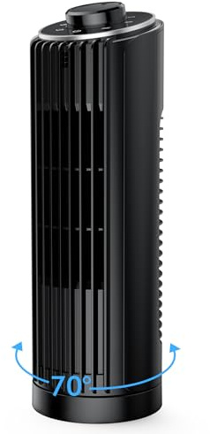 PNTCK Petit ventilateur tour de 33 cm - Silencieux - Avec 3 vitesses - Oscillant à 70° - Vitesse 7 m/s - Très silencieux - Pour chambre à coucher, bureau, cuisine