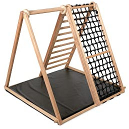 KIDWOOD /Cliff - Struttura da arrampicata pieghevole con tappetino di sicurezza, colore nero, triangolo da arrampicata con asta di ginnastica, Black Edition, Made in EU, qualità austriaca