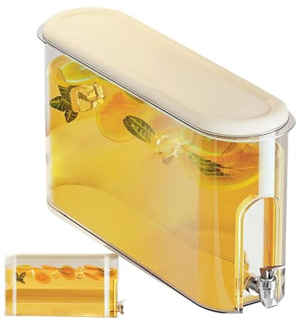 Fridge Beverage Container, Spigot Drink Container, Cold Drink Dispenser Jug, Leak-Proof Water Pitcher, 4L Fridge Water Jug for Cold Drinks, Juice, Iced Tea