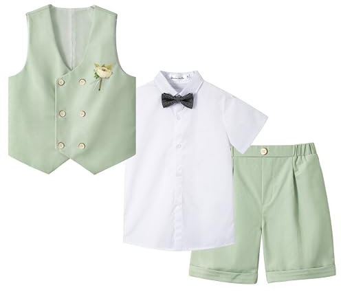 LOLANTA Sommardräkt för pojkar, korsad väst, ceremoniell outfit för barn från 2 till 11 år, Färg: grön, 5-6 ans