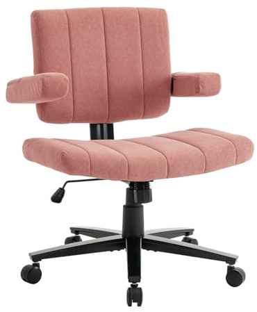 Vigosit Criss Cross Chair mit Rädern, verstellbarebreite Armlehne Criss Cross Chair, Anti-Grip-StoffKomfort Kissen Modern Style Swivel schneidersitz Stuhl für Home Vanity Desk Office (Pink)