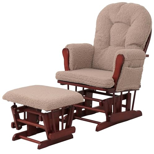 Mendler Relaxsessel HWC-C76 Stoff - braun Gestell dunkel | Schaukelstuhl, Sessel, Schwingstuhl mit Hocker, Bouclé, 480g/m², Öko-Tex