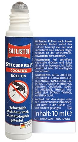 BALLISTOL 26990 Stichfrei Cooling, Roll On - 10 ml - Relief from Insect Bite, Mosquitoes, Ticks - Lipstick Format