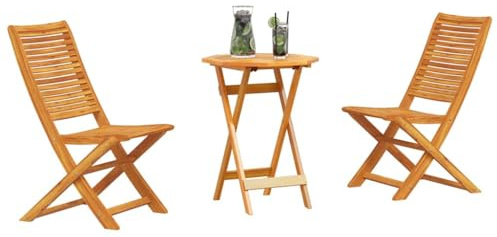 vidaXL Klapp Bistro Set 3 pcs Braun Akazie Massivholz, Akazienholz Bistro-Set, rustikales Gartenmöbel, platzsparende Stühle, UV-beständige Sitzgelegenheiten