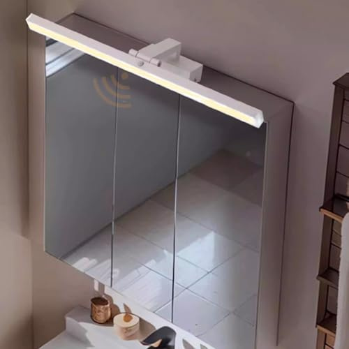 GZZBMY LED Spiegellampe Bad mit Bewegungsmelder Spiegelleuchte 180° Schwenkbar Wandleuchten Badezimmerschrank Lampe Wasserdicht Modern Aluminium Keller Küche Badschrank (Weißes Warmes Licht,100cm)