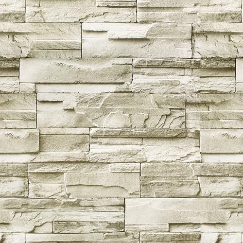 AMIGO Carta da Parati Marrone Giallastra con Motivi di Mattoni Vintage, resistente all'acqua e all'olio, Adatta per la Decorazione di Cucina,Caminetti e camere da letto 44.5x300cm