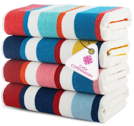 Casa Copenhagen Bora Bora Strandtücher, entworfen in Dänemark. Rau und robust, schnelltrocknend, für Pool, Bad und Dusche. 76x152 cm. 4-teiliges Handtuchset aus Baumwolle - Rosa, Rot, Gelb, Türkis