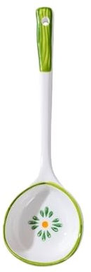 XDAWQP Tablespoons Long Handle Ceramic Soup Spoon, Hand Painted underglaze Color Large Spoon, Japanese Miso Soup Spoon for Cereal Sauce Gravy, 2 Pieces Serving Spoon,Green