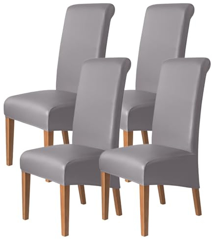 WYLEBER Stuhlhussen für Esszimmerstühle,wasserdichte PU-Leder Stuhlhussen-Set 2/4/6 Stück,Dehnbarer Universeller Esszimmer-Stuhlhussenschutz,Abnehmbar und Waschbar(Medium Gray,Set of 4)