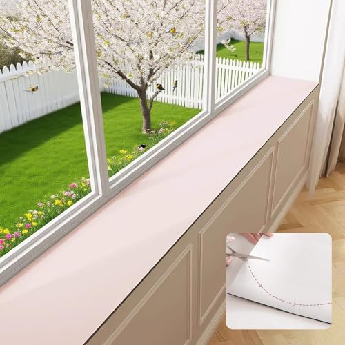 WhamtL Cuttable Diatomaceous Earth Mat Non-Slip, Narrow Absorbent Window Sill Cushion, Scratch Seat Protector for Bay Windows Balconies Kitchen(Pink,80x20cm(31x8in))