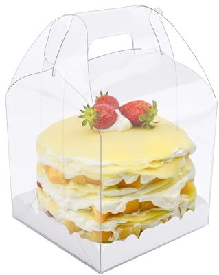 Alwodici 10 Pcs Transparent Cake Boxes 4 In Square Cake Packaging Box With Handle And Base Clear Cakes Gift Box Cupcake Containers For Birthdays, Parties, Weddings, Anniversaries
