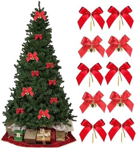 SSKHE Lot de 50 Nœuds Rouges pour Sapin de Noël, Décoration Noël, Nœud Rouge avec et sans Clochette, Décoration Sapin de Noel, Nœuds en Velours pour Guirlandes, Couronnes et Fêtes