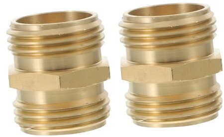 GANAZONO 2 Piezas Conector Manguera Doble Macho Latón Sólido Adaptador Grifo Jardín Resistente sin Fugas Uso Doméstico y Agrícola Pack
