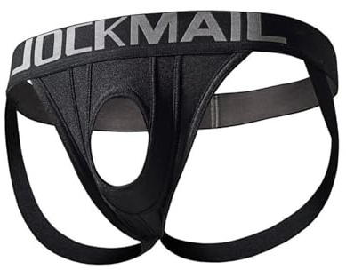 JOCKMAIL Jockstrap Homme sous-vêtements lanières Taille Basse Respirant Sport Élastique et Confortable (FR/ES, Alpha/Lettres, M, Taille Normale, Taille Normale, Noir)