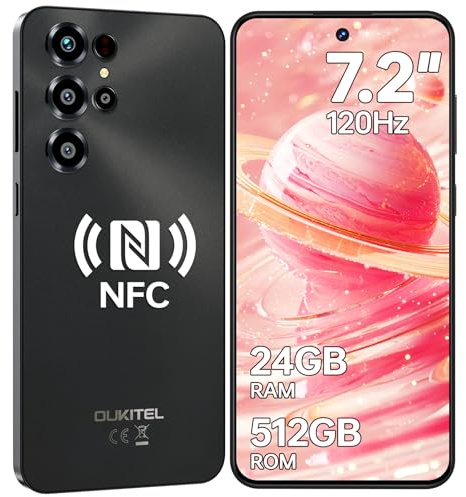 OUKITEL C68 Smartphone Ohne Vertrag, 7,2 Zoll 120Hz Display, 24GB RAM+512GB ROM Handy Ohne Vertrag, 6000mAh, Android 15 Simlockfreie Handys, 64MP Smartphone, Dual SIM 4G/NFC/GPS/Face ID/Fingerabdruck