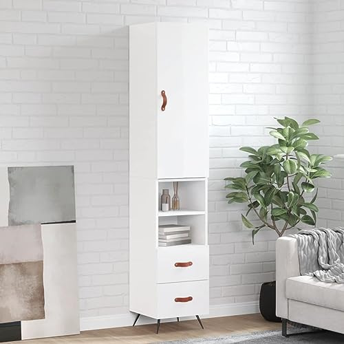 Frdhee Küchenbuffet, Kommoden, Kaffeebar Schrank, Flur Kommode, Highboard Hochglanz-Weiß 34,5x34x180 cm Holzwerkstoff Für Flur Bar Esszimmer Küche