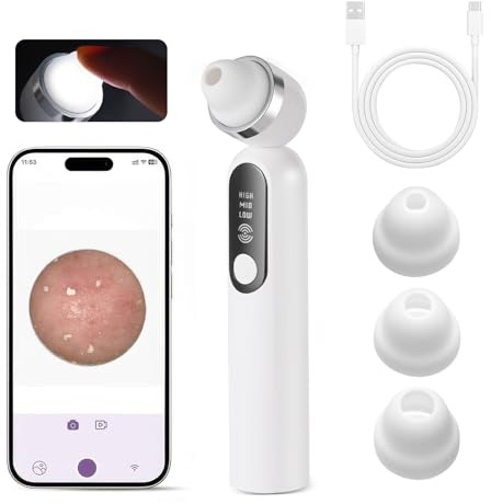 Blackhead Remover Vacuum, USB Rechargeable Skincare with 3 Adjustable Suction Modes, Pore Cleaner and Comedone Extractor with Built-in Camera for All Skin Types