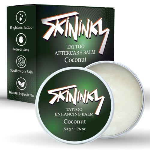 Skininky Tattoo Aftercare Cream Balm – Colour Enhancing Moisturiser for New & Healed Tattoos – Non-Greasy Tattoo Care Butter – 50 g (Coconut)