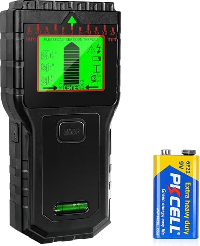 Leitungssuchgerät - Multifunktionaler Stud Finder mit LCD-Display & Audio-Alarm, Kabel- und Metallsucher für Holz, AC-Leitungen, Bolzen, Rohre, Balken (Schwarz)