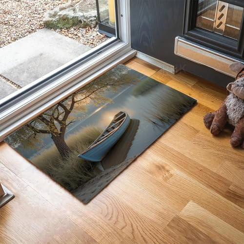 MLSOWM Zerbino Ingresso 60x90 cm, Tappeto Passatoia Vecchia Barca Legno Salice Piangente Antiscivolo Tappetino Entrata Assorbente Paesaggio Lacustre - Lavabile in lavatrice, Uovo D'Anatra