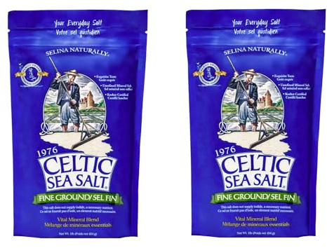 Celtic Sea Salt Bolsa sellable, ideal para cocinar y hornear, encurtido o acabado, sin gluten, kosher 1 lb. (2 pack) Molido fino