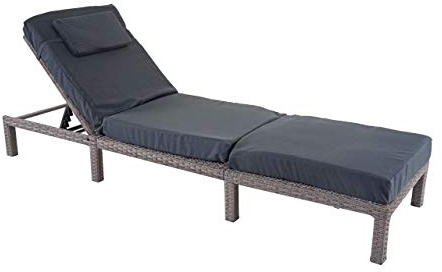 Mendler Poly-Rattan Sonnenliege HWC-A51, Relaxliege Gartenliege Liege Premium - grau, Kissen dunkelgrau