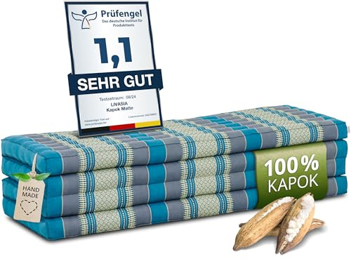 livasia Nachhaltige Klappmatratze Kapok XXL - 200x140x8cm - extrabreite Gästematratze, Faltbare Matratze doppel, ökologische Yogamatte, Gästebett klappbar, Liege Garten Balkon (Hellblau)