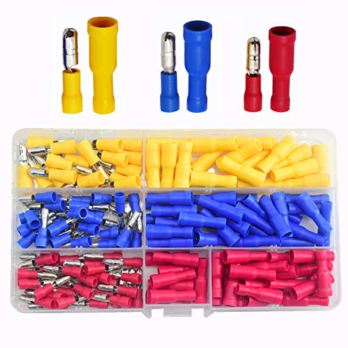 CEEYSEE 160x Kabelschuhe Kit - Isolierte Stoßverbinder Rundstecker/Rundsteckhülsen - PVC Quetschverbinder - für 0.5-6 mm² Kabel Steckverbinder Rot,Blau,Gelb（DPZZ)