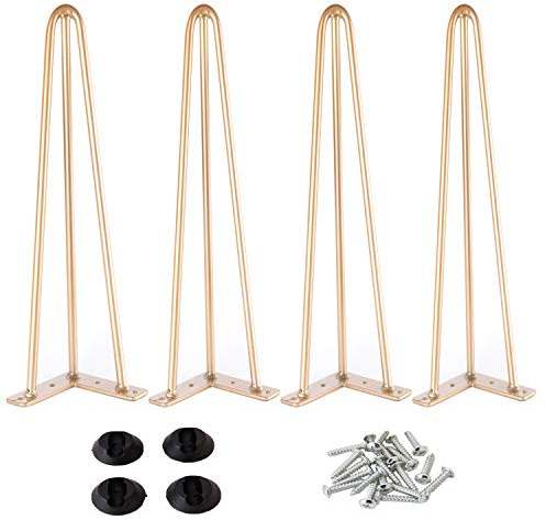 Osring Haarnadel-Tischbeine mit 1,27 cm Durchmesser, 3 Stangen, robuste Metall-Haarnadel-Möbelbeine für Couchtisch und Terrassenbank, Goldfarbene Möbelfüße mit Bodenschonern für Heimwerker-Projekte,