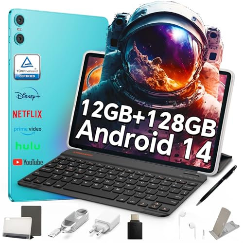 TECLAST P30 Android 14 Tablet 10.1 Pollici, 12GB RAM+128GB ROM(TF 3TB), 2GHz Octa-Core, Widevine L1/5GHz WiFi/GPS/OTG/BT5/6000mAh/Tablet con Custodia+Tastiera+Penna+3.5mm Auricolari, 8 Accessori-2025