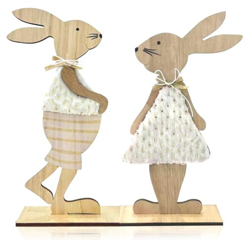 LGZIN Figure Decorative Pasquali, 2 Pezzi Coniglietto Pasquale Decorativo in Legno, Decorazioni Pasqua, Conigli Pasquali da Appoggiare, Decorazione e Regali del Partito di Pasqua