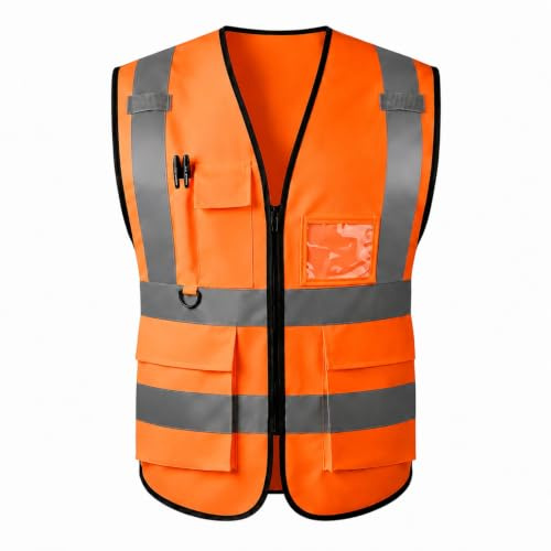 GKOB Hi-Vis-Hemden für Damen und Herren, hochsichtbare reflektierende Sicherheitswesten mit Taschen, Reißverschluss vorne, entsprechen ANSI/ISEA-Standards