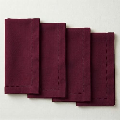 Palisa Burgunderrote Baumwoll-Servietten, 4 Stück, hochwertige Hohlsaum-Details, Stoffservietten, 45,7 x 45,7 cm, weiche, waschbare und Wiederverwendbare Tischservietten für den täglichen Gebrauch