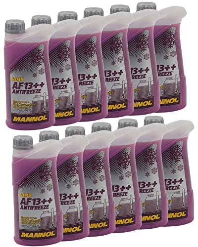 Kühlerfrostschutz MANNOL AF13++ Antifreeze 12 X 1 Liter Fertiggemisch -40°C rot