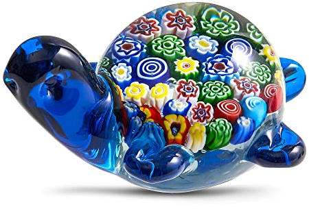 EUSTUMA Handgeblasene Glas-Meeresschildkröten-Figuren, Meerestier-Dekoration für Zuhause, Meerestier-Kollektion als Geburtstagsgeschenk, Glas-Schildkröten-Skulptur