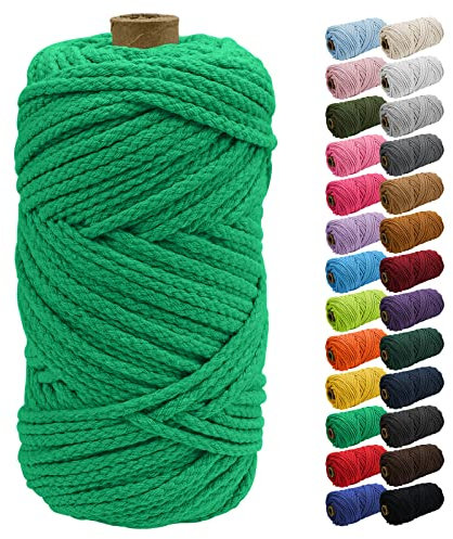 Uiopa Corda Macrame 5mm x 90m, Corda di Cotone Grosso Natural, Filo Macrame Cordoncino Cotone Intrecciato per Appendere Piante, Attaccatura di Parete, Giardino, Artigianato Fai-da-Te